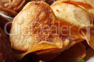 Golden crispy chips, close-up