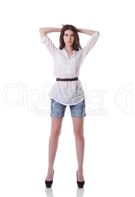 Image of tall brunette posing in casual clothes