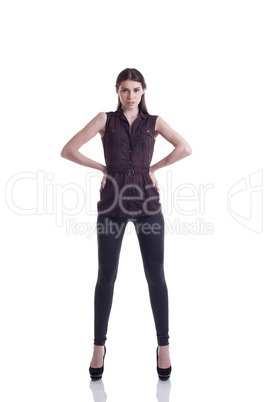 Tall slim girl posing in fashionable clothing