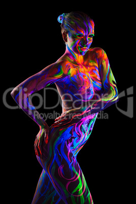 Portrait of naked brightly painted model