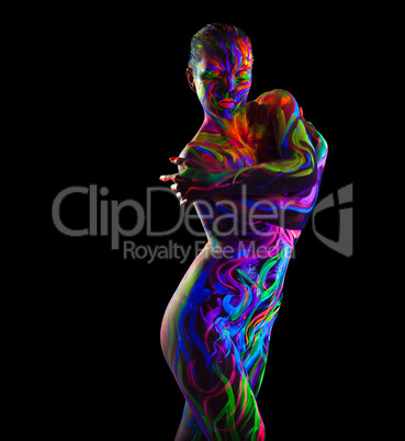 Naked colorful woman with glowing make-up