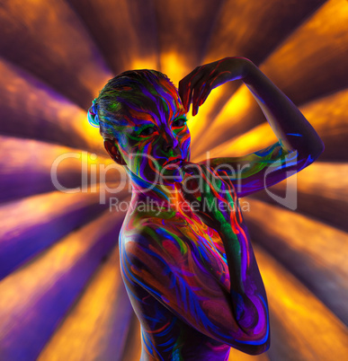 Portrait of charming slim girl with UV makeup