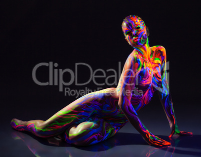 Image of futuristic graceful girl posing in studio