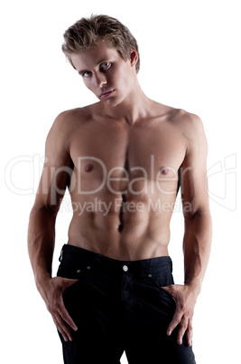 Portrait of sporty blond man posing in studio