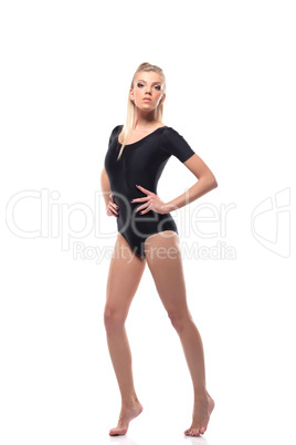 Beautiful sporty girl in black leotard