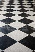 black and white marble floor.