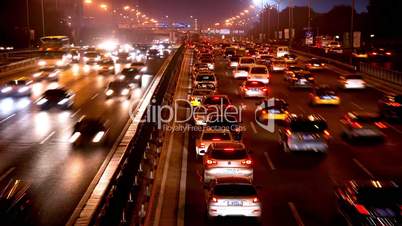 Highway traffic at night in Beijing, China