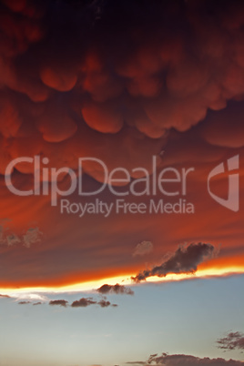mammatus clouds at sunset ahead of violent thunderstorm
