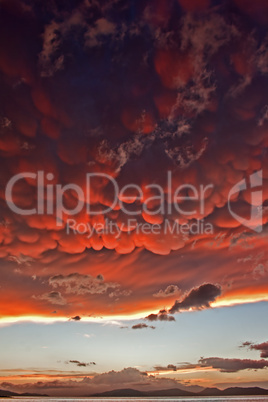 mammatus clouds at sunset ahead of violent thunderstorm