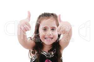 close up portrait of cute girl showing thumbs up.isolated on whi