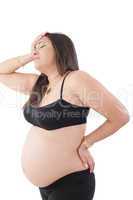 pregnant woman standing with headache