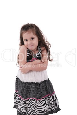 brunette little girl isolated on a over white background