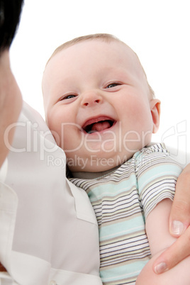 happy baby in mother's hands