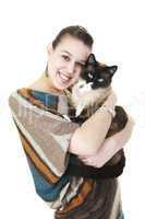 siamese cat and owner