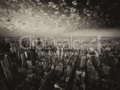Black and white skyline of New York from the Empire State Buildi