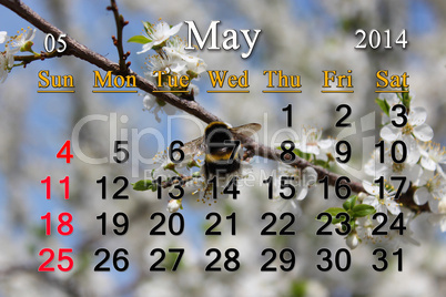 calendar for the may of 2014 year