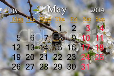 calendar for the may of 2014 year