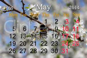 calendar for the may of 2014 year