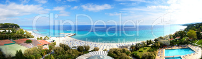 panoramic view on a beach at the modern luxury hotel, halkidiki,
