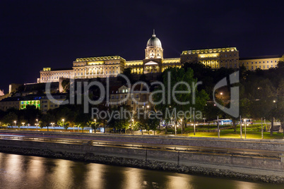 royal palace of buda, budapest  illuminated, night view, budapes