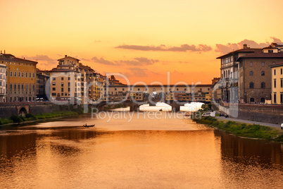 ponte vecchio sunset view over arno  river in florence