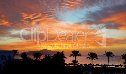 sunrice and beach with a view on tiran island at the luxury hote