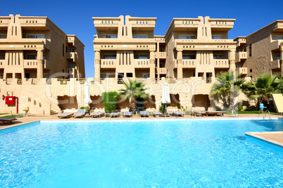 sunbeds near swimming pool at luxury hotel, sharm el sheikh, egy
