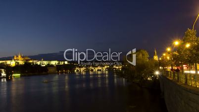 Vltava River and Charles Bridge at night. Prague. Czech Republic. Time Lapse.