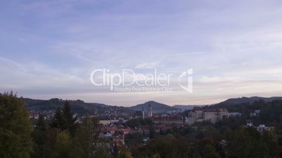 Sunset over Cesky Krumlov, Czech Republic. Time Lapse.