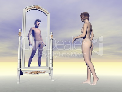 female wishing of being male - 3d render