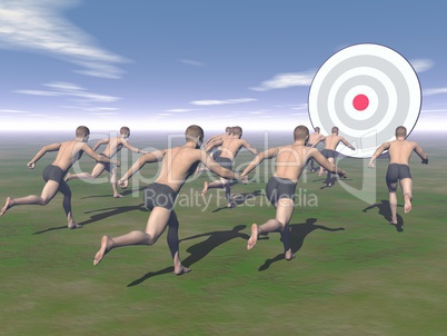 men running to a target - 3d render