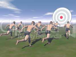 men running to a target - 3d render