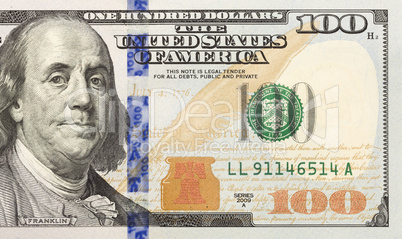 right half of the new one hundred dollar bill