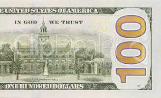 back right half of the new one hundred dollar bill