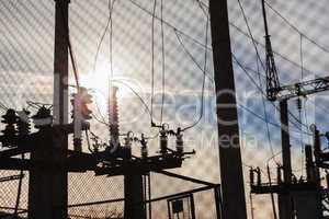 electrical power transformer in high voltage substation.