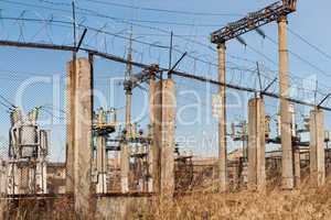 electrical power transformer in high voltage substation.