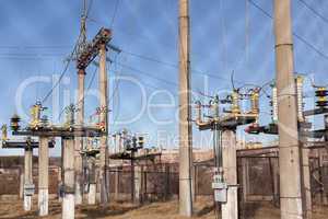 electrical power transformer in high voltage substation.