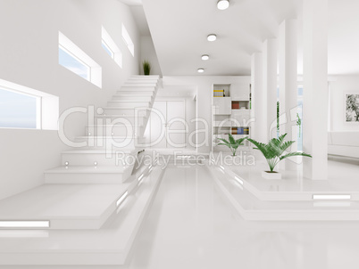white entrance hall interior 3d render