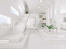 white entrance hall interior 3d render
