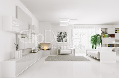 white living room interior 3d