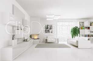 white living room interior 3d