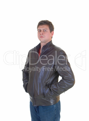 young man in leather jacket.