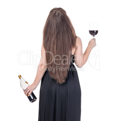 woman with a bottle of red wine