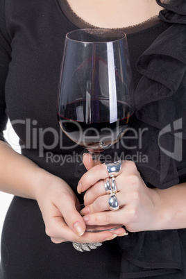 young woman with red wine from a glass