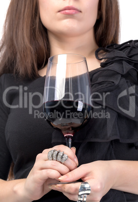 young woman with red wine from a glass