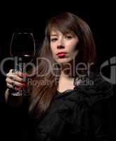 young woman with red wine from a glass