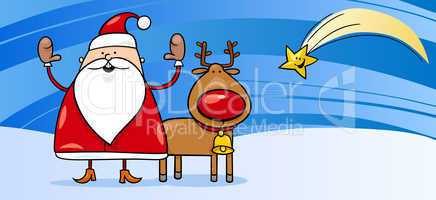 Santa Claus with reindeer greeting card