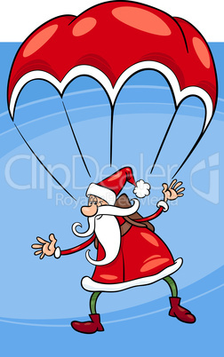 santa on parachute cartoon illustration