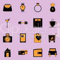 adult lifestyle black and orange color icons
