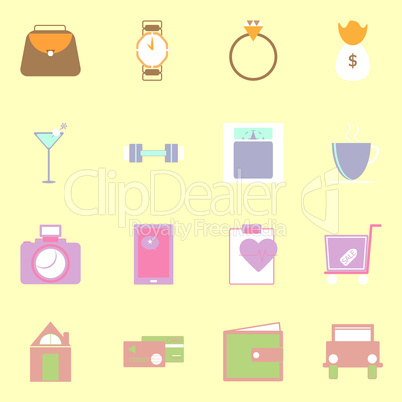 simple lifestyle color icons on yellow background